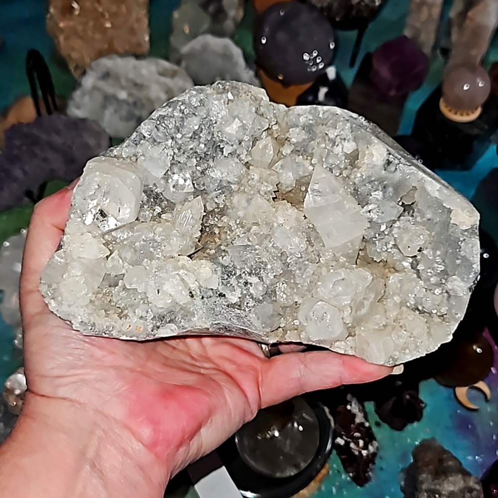 White apophyllite and blue chalcedony